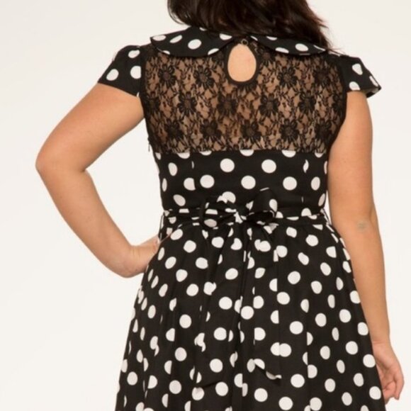 Hearts & Roses London Black White Polka Dot Lace Cap Sleeve Swing Dress EUC 14 - Picture 5 of 7